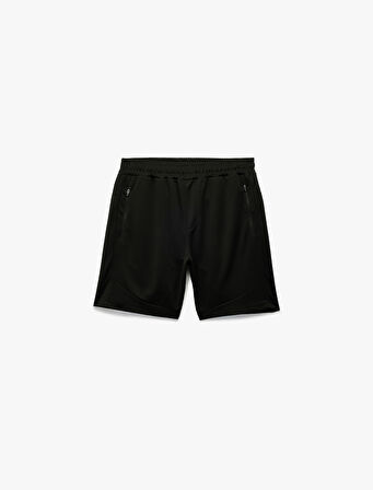 Cepli Detaylı Straight Fit Beli Lastikli Spor Şort