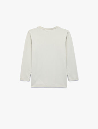 Pamuklu Baskılı Bisiklet Yaka Uzun Kollu Tişört