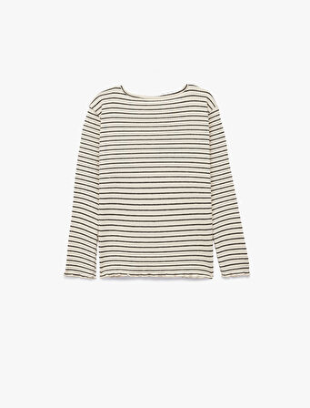 Uzun Kollu Bisiklet Yaka Çizgili Tişört