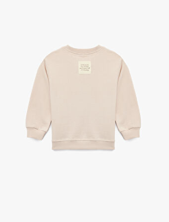 Şardonlu Uzun Kollu Bisiklet Yaka Nakışlı Pamuklu Sweatshirt