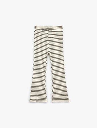 Beli Lastikli Çizgili İspanyol Paça Tayt