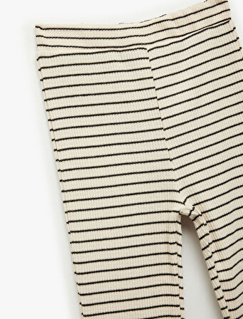 Beli Lastikli Çizgili İspanyol Paça Tayt