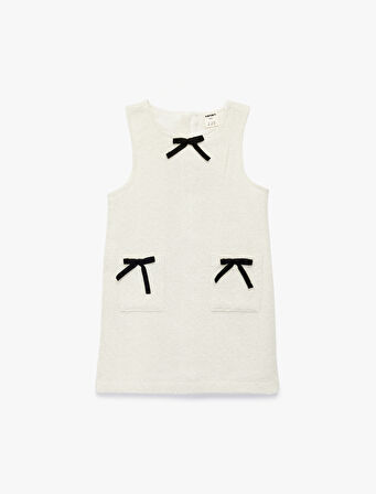 Fiyonk Detaylı Cepli Bisiklet Yaka Jile Elbise