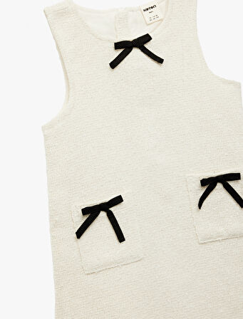 Fiyonk Detaylı Cepli Bisiklet Yaka Jile Elbise