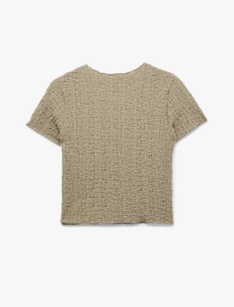 Bürümcük Kumaş Slim Fit Kısa Kollu Bisiklet Yaka Dokulu Bluz