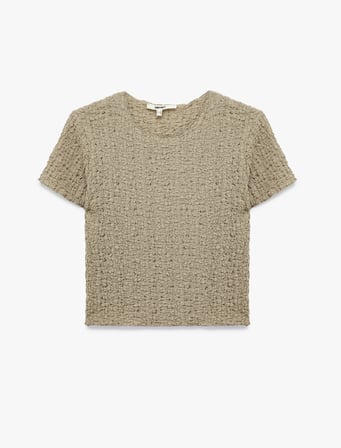 Bürümcük Kumaş Slim Fit Kısa Kollu Bisiklet Yaka Dokulu Bluz