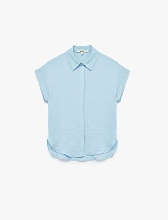  Aerobin Kumaş Düğmeli Klasik Yaka Kısa Kollu Gömlek