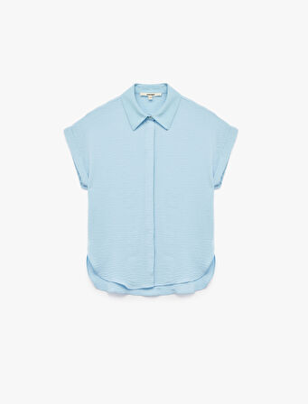  Aerobin Kumaş Düğmeli Klasik Yaka Kısa Kollu Gömlek