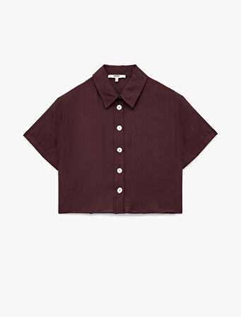 Regular Fit Kısa Kollu Klasik Yaka Crop Gömlek