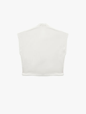 Regular Fit Dökümlü Drapeli Kolsuz Kruvaze Bluz