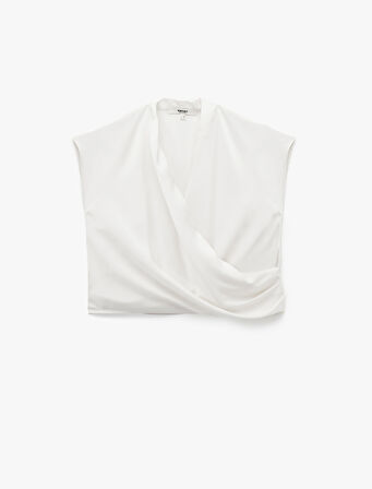 Regular Fit Dökümlü Drapeli Kolsuz Kruvaze Bluz