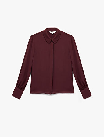 Klasik Yaka Düğmeli Uzun Kollu Krep Gömlek