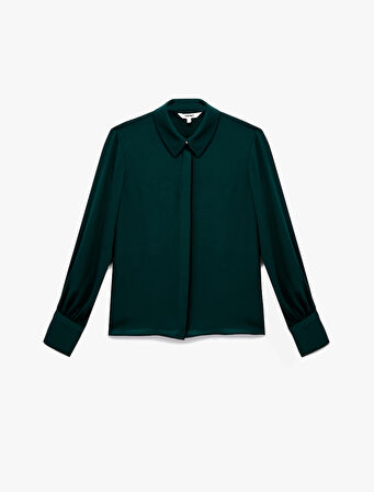 Klasik Yaka Düğmeli Uzun Kollu Krep Gömlek