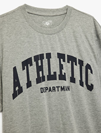 Kısa Kollu Bisiklet Yaka Baskılı Oversize Spor Tişört