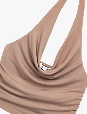 Drapeli Degaje Yaka Kolsuz Slim Fit Crop Bluz