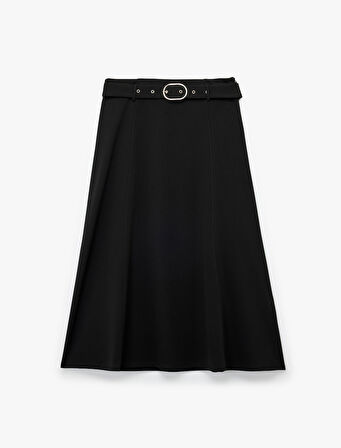 Kemer Detaylı Midi Boy Kloş Etek