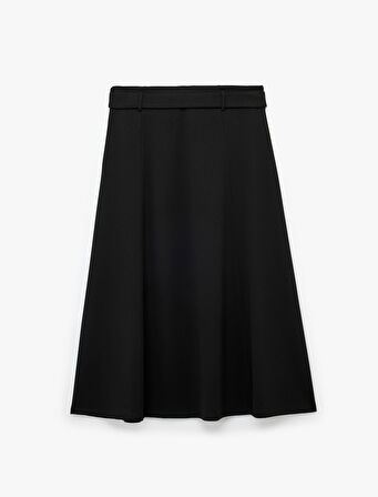 Kemer Detaylı Midi Boy Kloş Etek