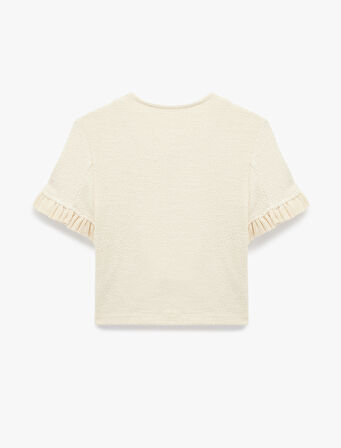 Cepli Fırfır Detaylı Kısa Kollu Bisiklet Yaka Triko Hırka