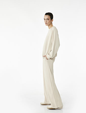 Nervürlü Scuba Kumaş Uzun Düz Bol Paça Eşofman Altı