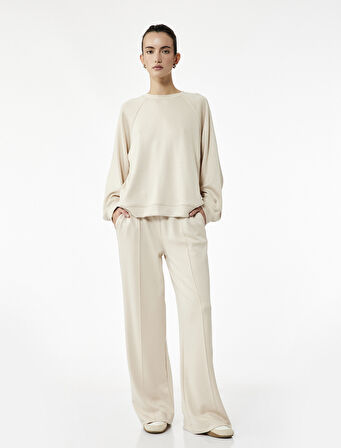 Nervürlü Scuba Kumaş Uzun Düz Bol Paça Eşofman Altı