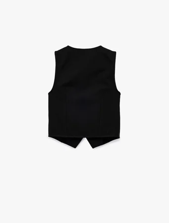 Krep Scuba Kumaş Bisiklet Yaka Düğmeli Blazer Yelek