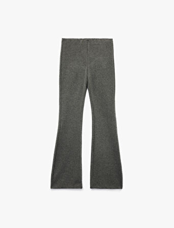 Dar Kesim Parıltılı Çizgili İspanyol Paça Kumaş Pantolon