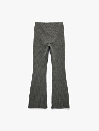 Dar Kesim Parıltılı Çizgili İspanyol Paça Kumaş Pantolon