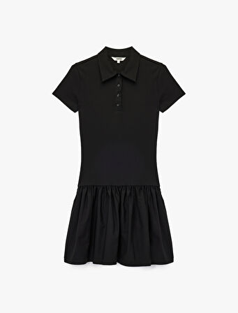 Pamuklu Düğmeli Kısa Kollu Mini Polo Yaka Elbise