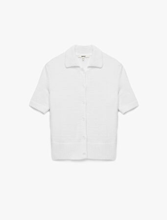 Düğmeli Kısa Kollu Polo Yaka Triko Peluş Hırka