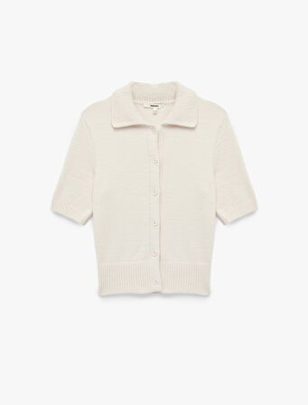 Düğmeli Kısa Kollu Polo Yaka Triko Peluş Hırka