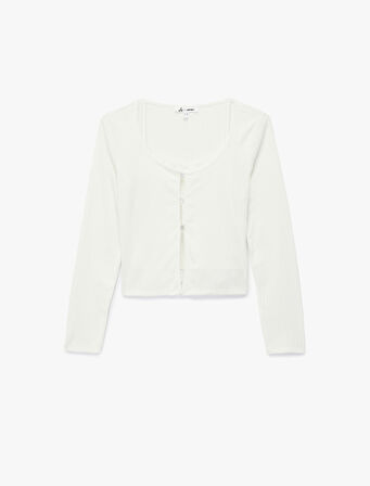 Slim Fit Bisiklet Yaka Atlet Detaylı Dantelli Fitilli Uzun Kollu Tişört