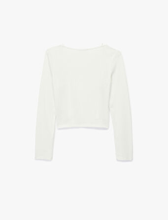 Slim Fit Bisiklet Yaka Atlet Detaylı Dantelli Fitilli Uzun Kollu Tişört