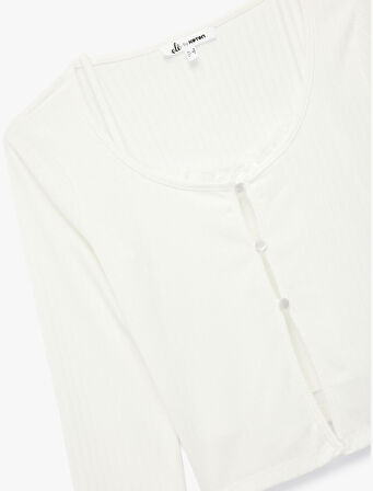 Slim Fit Bisiklet Yaka Atlet Detaylı Dantelli Fitilli Uzun Kollu Tişört