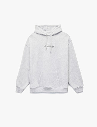 Şardonlu Kapüşonlu Kanguru Cepli Arkası Baskılı Oversize Sweatshirt
