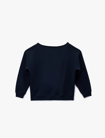 Nakışlı Şardonlu Kanguru Cepli Kayık Yaka Oversize Sweatshirt