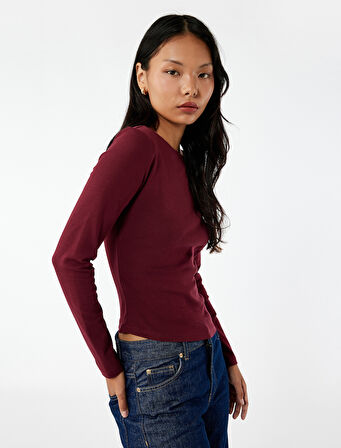 Asimetrik Kayık Yaka Kolsuz Slim Fit Uzun Kollu Tişört