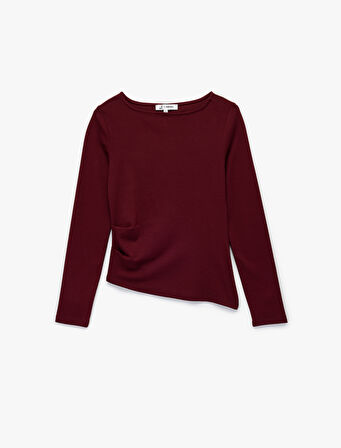 Asimetrik Kayık Yaka Kolsuz Slim Fit Uzun Kollu Tişört