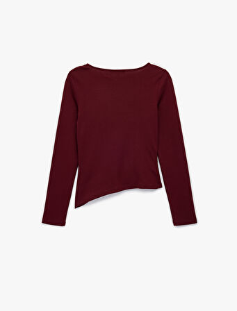 Asimetrik Kayık Yaka Kolsuz Slim Fit Uzun Kollu Tişört