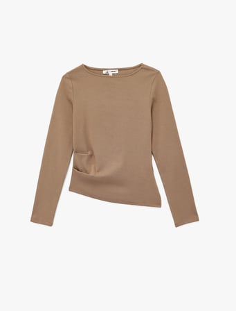 Asimetrik Kayık Yaka Kolsuz Slim Fit Uzun Kollu Tişört