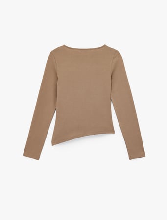 Asimetrik Kayık Yaka Kolsuz Slim Fit Uzun Kollu Tişört