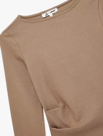 Asimetrik Kayık Yaka Kolsuz Slim Fit Uzun Kollu Tişört