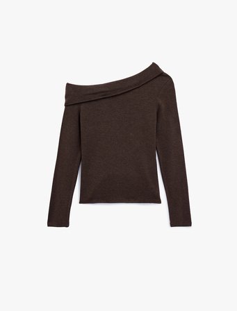 Slim Fit Uzun Kollu Omzu Açık Tişört