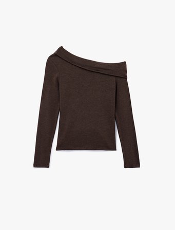 Slim Fit Uzun Kollu Omzu Açık Tişört