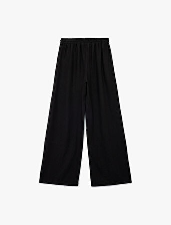 Beli Bağcıklı Rahat Kalıp Geniş Paça Keten Karışımlı Pantolon