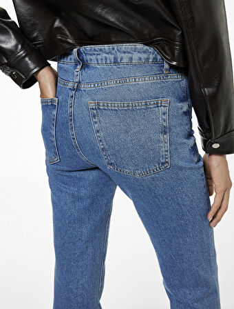 Yüksek Bel Düğmeli Cepli Dar Kalıp İspanyol Paça Jean Pantolon - Flare Jeans