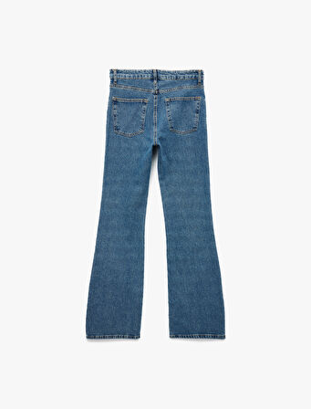 Yüksek Bel Düğmeli Cepli Dar Kalıp İspanyol Paça Jean Pantolon - Flare Jeans