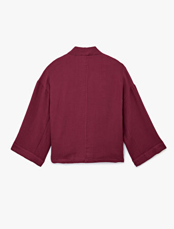 3/4 Kol Rahat Kalıp Kuşaklı Cep Detaylı Pamuklu Şal Yaka Kimono