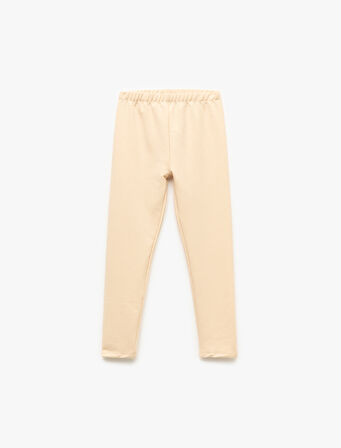 Beli Lastikli Pamuk Karışımlı Simli Uzun Tayt