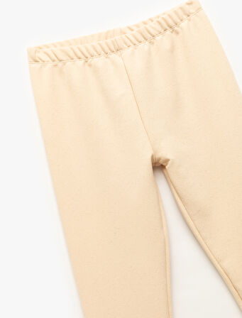 Beli Lastikli Pamuk Karışımlı Simli Uzun Tayt