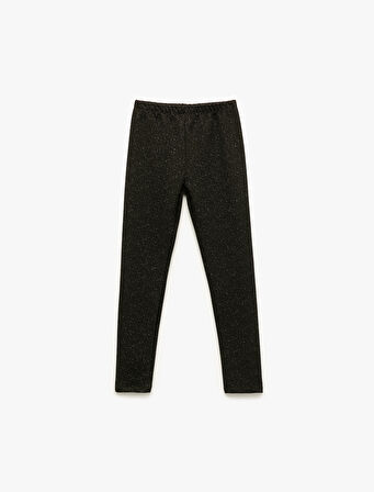 Beli Lastikli Pamuk Karışımlı Simli Uzun Tayt